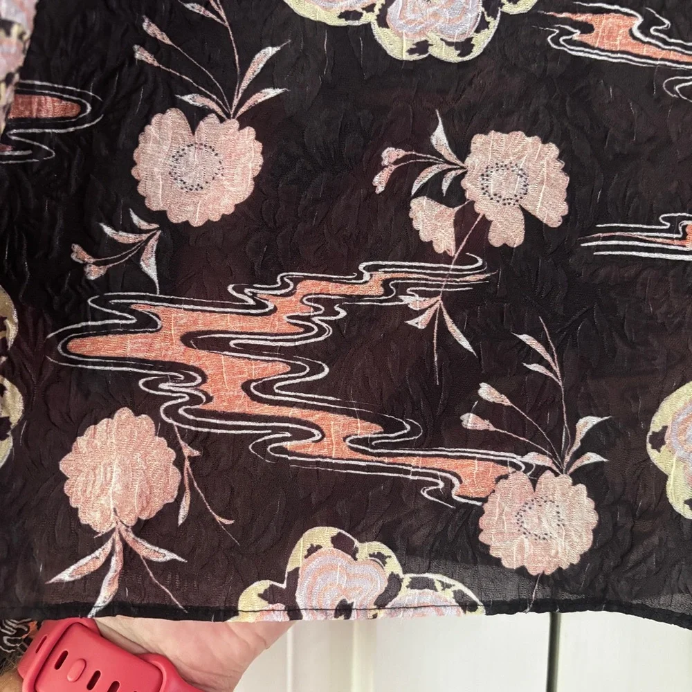 Ulla Johnson Eliza Blouse‎ Onyx Silk Blend Puff Sleeve Floral Top Size 4 Small